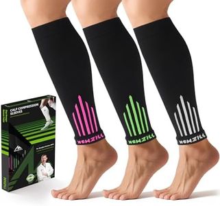 NEWZILL Calf Compression Sleeve for Men & Women | Footless Compression Socks for Shin Splint Relief, Varicose Veins | Leg Sleeve for Running, Travel, Nursing, Fitness (White/Pink/Green 3Pairs L/XL)