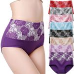 Women's High Waist Briefs Full Coverage Floral Print Knickers Soft Cotton Underwear Ladies Tummy Control Panties Multipack (Sizes: 6-20)