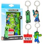 Minecraft Bracelet Kids Keyrings and Silicone Wristband Set - Creeper Key Chain Set of 4, Collectables Gaming Gifts (Multi - Keyring Set)