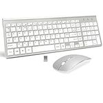 FENIFOX Wireless Keyboard and Mouse Sets,UK Layout 2.4Ghz USB Receiver Full Size Keyboard Combo Compact Compatible with PC Laptop Tablet Computer Windows (Silver White)