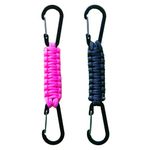 2 Pack Paracord Keychain Carabiner Clips, Heavy Duty Lanyard Hanger with Double Hooks for Stroller Holder, Bottle, Keys, Backpack, Tools (Pink), Pink, One Size