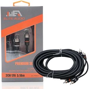 Elite Audio Premium Series 17ft. 2-Channel Car Audio RCA Cable – Double Shielded, Oxygen Free Copper, Noise Reducing Audio Cable for Amplifiers, Subwoofers, Speakers, and Processors – PRM17