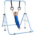 HOMCOM Kids Gymnastics Bar, Horizontal Training Kip Bar for Kids, Adjustable Height Folding Gymnastics Equipment with Hand Grips, Non-slip Rubber Pads, for Home, Flat, Blue