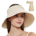 Maylisacc Ladies Summer Wide Brim Visor Hat Breathable, Rollable Topless Sun Visors with Stylish Bowknot for Women, Beige