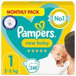 Pampers Baby Nappies Size 1 (2-5kg), New Baby, 248 Nappies, Monthly Savings Pack, Pampers #1 Protection for Sensitive Newborn Skin