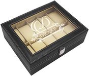 My Personal Memories Custom Personalized Watch Storage Box Glass Display Case for Men, Him, Husband - Engraved and Monogrammed (Black)