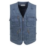 LUSI MADAM Men's Stone Washed Denim Multi-pocketed Fishing Work Outerwear Vest 3X-Large Blue