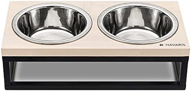 Navaris Comedero y Bebedero para Mascota - 2X Bol Elevado para Perros Gatos - Comedero Doble metálico - Boles con Soporte Antideslizante de Madera