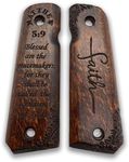 ZIB Grips for 1911: Full Size Wooden Handgun Grips with Bible Verses Series - Fits a Wide Range of 1911 Models - 1911 Accessories (Prime Oak, Matthew 5-9)