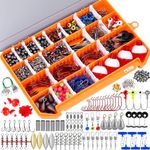 PLUSINNO Fishing Accessories Kit, 263pcs Fishing Tackle Kit with Tackle Box Including Weights Sinkers, Jig Hooks, Beads, Swivel Snap, Bobbers Float, Saltwater Freshwater Fishing Gear