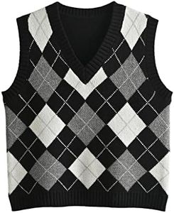 Hyipels Women's Sweater Vest,Y2K Sleeveless Pattern Preppy Style Knitted Crop Tank Top for Girl