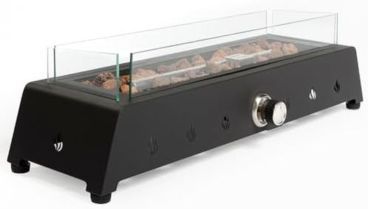 REALGLOW Rectangular Tabletop Gas Fire Pit 10kW – Outdoor Propane Patio Heater with Glass Wind Guard, Lava Rocks & Hose – Flexible Dual Gas Outlet Design