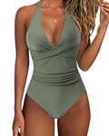 RXRXCOCO Women Cross Push Up Tummy Control One Piece Halter High Waisted Swimming Costume Swimsuits Swimwear