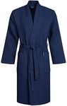 Morgenstern Dressing Gown Men Waffle 100% Cotton Lightweight Kimono Bathrobe Navy Blue M