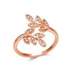 Philip Jones Rose Gold Plated Adjustable Leaf Ring Created with Zircondia® Crystals