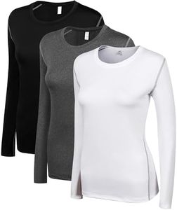 WANAYOU Women's 3 Pack Compression Shirt Dry Fit Long Sleeve Running Athletic T-Shirt Performance Base Layer Workout Tops for Running Yoga Winter Undershirts (3 Pack(Black+White+Grey), Large)