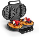 VonShef Double Waffle Maker – Round Belgian Waffle Machine with Non-Stick Plates, Auto Temperature Control, Cool Touch Handle, Chaffles Maker Serves Savoury Snacks & Desserts – 1200W, Silver