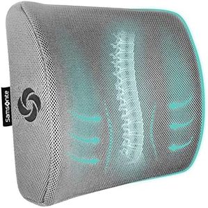 Samsonite SA5244 Ergonomic Lumbar Support Pillow Helps Relieve Lower Back Pain 100% Pure Memory Foam Improves Posture Fits Most Seats Breathable Mesh Washable Cover Adjustable Strap