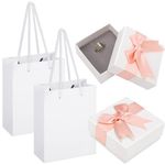 HEZUNHZ 2 Sets Jewellery Gift Box with Gift Bags Bow-Knot Ring Earrings Necklace Gift Box for Anniversaries Christmas Weddings Birthdays Gift(7x7x3.5cm)