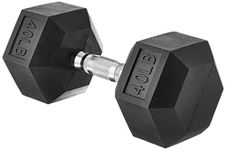 Amazon Basics Rubber Encased Exercise and Fitness Hex Dumbbell Hand Weight for Strength Training, 40-Pound