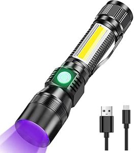 Jornarshar 3 in 1 Rechargeable UV Light Torch, Black Light Torch Flashlight with Sidelight Red Light/UV/White Light/SOS Light, 7 Modes Zoomable UV Torch Waterproof for Pet Clothing Detection Camping