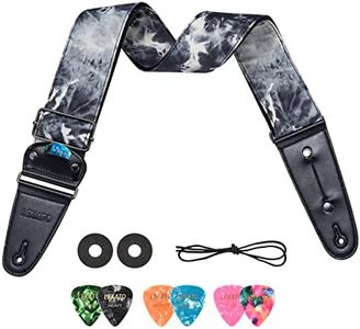 LEKATO Guitar Straps Electric Bass Guitar Strap with Pick Holder 2 Strap Locks, 6 Guitar Picks Cotton, Adjustable Strap Length from 37" to 62" for Electric Acoustic Guitar, Smoke Pattern