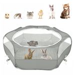 Pawaboo Small Animals Playpen, Breathable & Waterproof Small Pet Cage Tent with Zippered Cover, Portable Outdoor Yard Fence for Kitten/Puppy/Guinea Pig/Rabbits/Hamster/Chinchillas, Gray