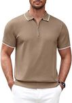 COOFANDY Men's Quarter Zip Polo Shirts Short Sleeve Lightweight Knitting Golf Shirts Workout T Shirts Classic Fit Khaki