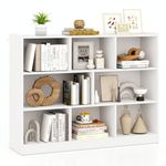 SILKYDRY White Bookcase, 8 Cube Storage Organizer, 3 Tier Horizontal Bookshelf, Open Display Shelf with Anti-Tipped Device, Wooden Low Bookshelf for Office, Living Room, Study, Bedroom (White)