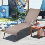 Giantex Patio Lounge Chair, Outdoor Chaise Lounge with 5 Adjustable Backrest, Sturdy Steel Frame, Sunbathing Recliner, Beach Chair, Tanning Chair for Outside, Yard, Balcony, Pool Chairs (1, Beige)