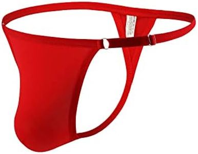 MuscleMate Men's Thong Bikini Underwear, Hot Men's Thong G-String Bikini Underwear, Adjustable Size. (Red)