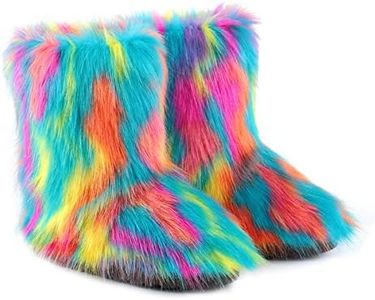 LVCOMEFF Kid Girl Boy Toddler Faux Fur Snow Boot with Fur Lining Winter Warm Outwear Furry Fluffy (multicolor 1, numeric_10_point_5)