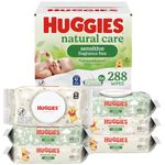 Baby Wipes, Huggies Natural Care Sensitive Baby Diaper Wipes, Unscented, Hypoallergenic, 6 Flip-Top Packs (288 Wipes Total)