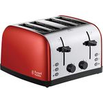 Russell Hobbs 28362 Stainless Steel Toaster, 4 Slice with Variable Browning Settings and Removable Crumb Trays, Red