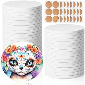 Ceramic Tiles for Crafts, GOH DODD 48 Pack Unglazed Blank Coasters White Tiles with 48 Cork Backing Pads for Alcohol Ink, Painting, Acrylic Pouring, DIY, Art Projects, Decorating, Round, 4 Inch