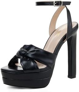 GENSHUO Bow Knot 14 cm Talons Aiguilles pour Femmes Sandales à Talons à Lanières avec Bout Rond et Plateforme Ouverte, Noir, 40.5 EU