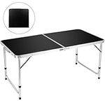 Folding Camping Table, FiveJoy 4 FT Aluminum Height Adjustable Lightweight Desk/w Portable Handle, Roll Up Top Weatherproof and Rust Resistant Table for Outdoor Picnic Beach Backyard, 47" x 24", Black