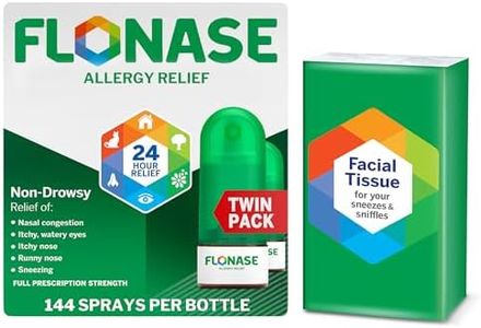 Flonase Allergy Relief Nasal Spray, 24-Hour Non-Drowsy Multi-Symptom Relief – 144 Sprays (Pack of 2) plus Bonus Pack of Tissues