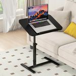 Adjustable Height C Shaped Side Table,360°Swivel Overbed Table,Top Tilting Laptop Stand Tray Tables with Wheels,Mobile Couch End Tables that Slide under, Rolling TV Coffee Table for Sofa/Bed(black)