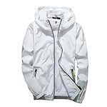 Men's Rain Hiking Jackets Waterproof Soft Shell Lightweight Hooded Raincoat Fashion Active Windbreaker Zip Up Hoodies, White, Medium