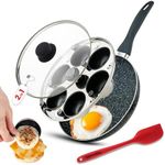 Eggssentials 2 IN 1 Egg Poacher Pan & Large Frying Pan - Poached Egg Maker, Granite Egg Poacher with 6 Cups - Egg Pan - 10 Inch Frying Pan Nonstick Omelette Pan