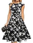 DRESSTELLS Women's Cocktail Dresses 2024 Modest Wedding Guest Dress, Graduation Prom & Bridesmaid, Black White Flower, Large