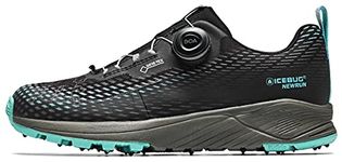 Icebug Womens NewRun BUGrip GTX Trail Running Shoe with Carbide Studded Traction Sole, Black/Jade Mist, 8