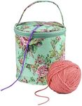 Coopay Mini Yarns Drum Yarn Storage Bag, Small Knitting Bag Craft Tote Perfect for Beginner, Crocheter, Knitter and Crafter, 6 x 5.5 inch, Durable and Sturdy, Green Peony