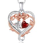 Lomantise Rose Heart Necklace Gifts for Her, Fine Jewelry 925 Sterling Silver Birthstone Pendant Necklaces Anniversary Birthday Gift for Women Wife Mom Girlfriend Lady Girls