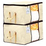 Kuber Industries Underbed Storage Bag, Storage Organiser, Blanket Cover Set of 2 - Ivory, Extra Large Size