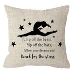 Girls Bedroom Gymnastics Gift Stars Jump off the beam flip off the bars follow your Dreams Couch Sofa Decorative Body Beige Cotton Linen Throw Pillow Case Cushion Cover Square 18 inches