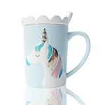 Unicorn Mug Cute Ceramic Coffee Mug with Lovely Unicorn Spoon, Morning Cup Novelty Coffee Tea Milk Christmas Mug Gift for Girls Magic Unicorn Lovers 380ML (Blue Crown Unicorn)