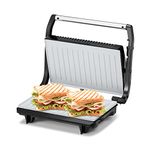 KENT 16025 Sandwich Grill 700W | Non-Toxic Ceramic Coating | Automatic Temperature Cut-off with LED Indicator | Adjustable Height Control, Metallic Silver, Standard