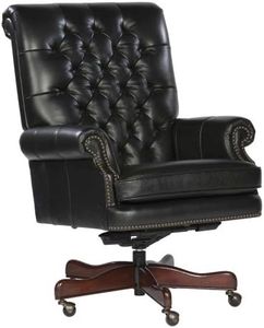 Hekman Furniture Executive Leather Chair Black Finish, Diamond Tufted Back Heavy Duty Wheels Pneumatic Mechanism Smooth Movement, Floor Mount Wide Seat Idle Movable Chair for Office & Home